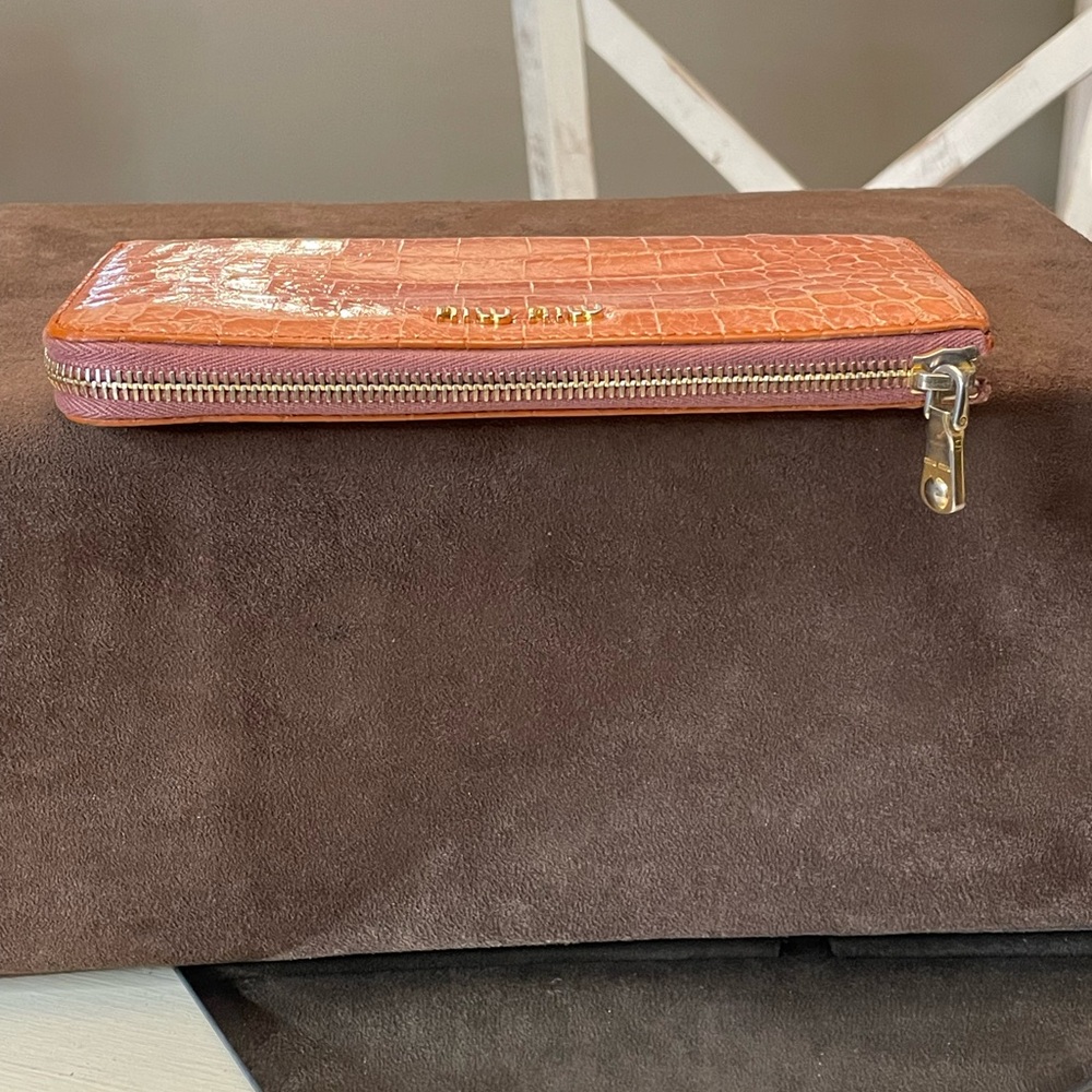 Miu Miu Zip Around Wallet In Cognac Embossed Leat… - image 6